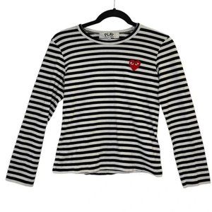 Comme des Garcons PLAY Women's Long Sleeve Tee Size Medium Striped Heart Cotton